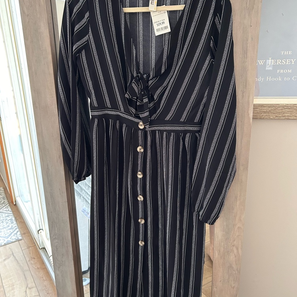 Mimi Chica Black and White Striped Midi Dress